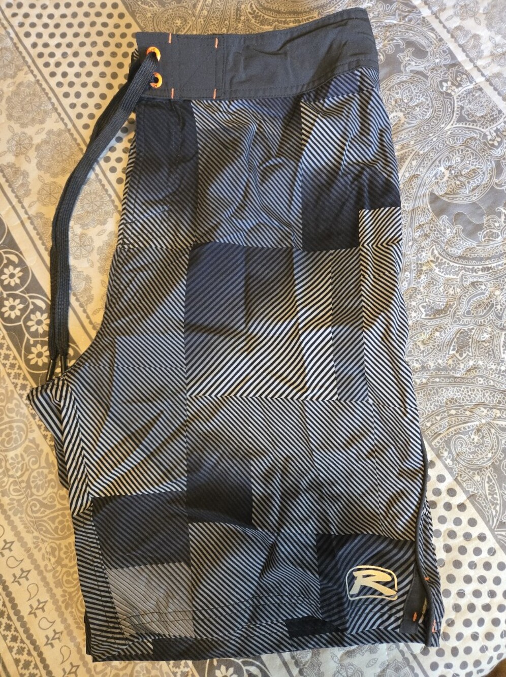 4 For $24 Black/Gray Men’s Board Shorts - Classic Stripe Patch Design Size 34
